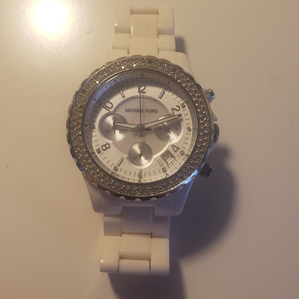 Micheal Kors chunky white rhinestone watch